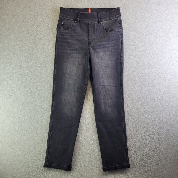 Spanx Jeans Womens SP Black Straight Leg Mid Rise Pull On Slimming Whiskered - Picture 15 of 15